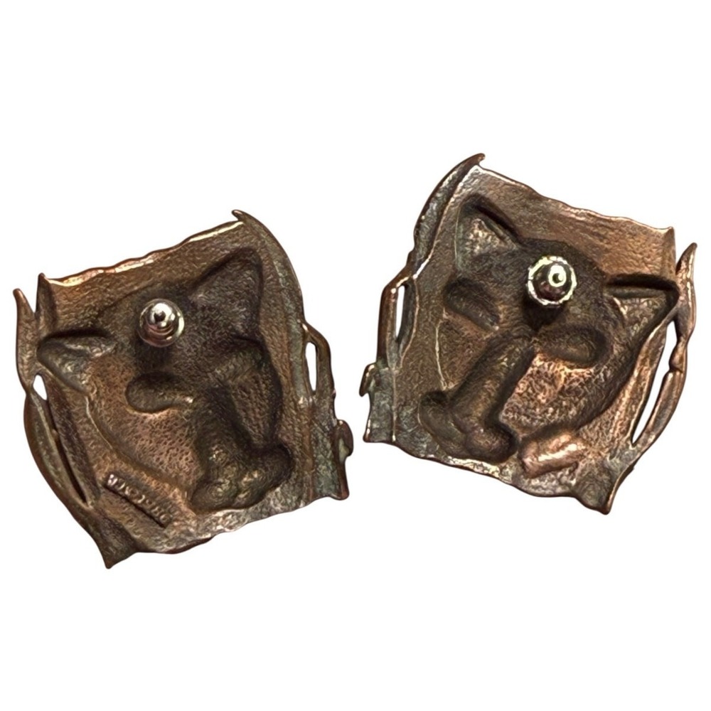Vintage Big Cat Earrings Leopard Lion Copper Tone Statement JJ Jonette 1986 - Picture 4 of 9
